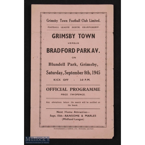 860 - 1945/46 War League North Grimsby Town v Bradford Park Avenue, 4 pager, 8 September 1945; fair condit... 