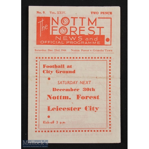 862 - 1944/45 War League North Nottingham Forest v Grimsby Town programme 23 December 1944, 4 pager, fair ... 