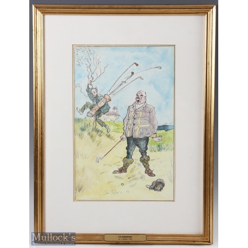 101 - John Stikes - Irate Golfer and scared caddy - watercolour, pen and pencil signed and dated 1936 - im... 