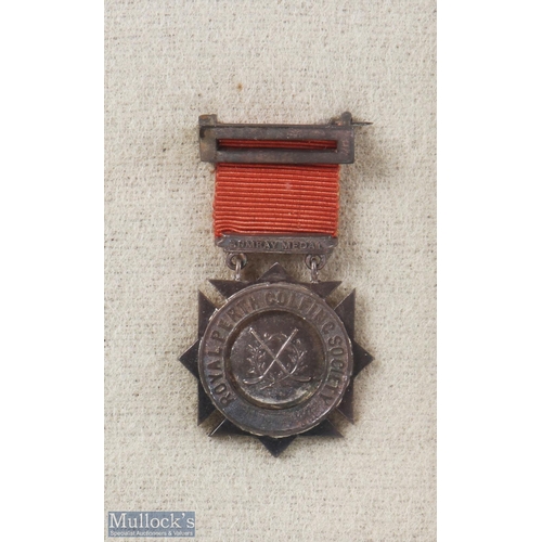 117 - 1924 Royal Perth Golfing Society (Founded 1824) Bombay Silver Medal - c/w red ribbon and bar - mount... 