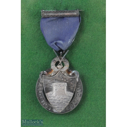 119 - 1885 Felixstowe Golf Club Imposing Silver Golf Medal - c/w blue ribbon and bar, overall 3.5