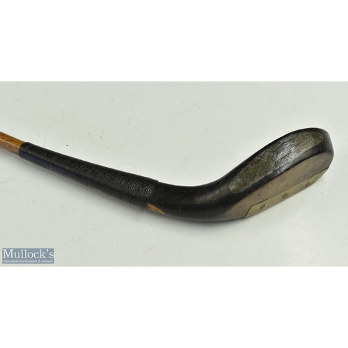 2 - R Forgan St Andrews dark stained beech wood late longnose play club with plume of feather stamped to... 