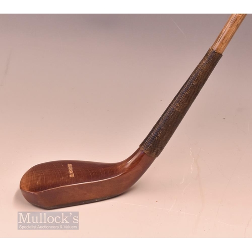 297 - R Morton Fine Replica Late Longnnose beech wood putter - mounted on a large light stained oak displa... 