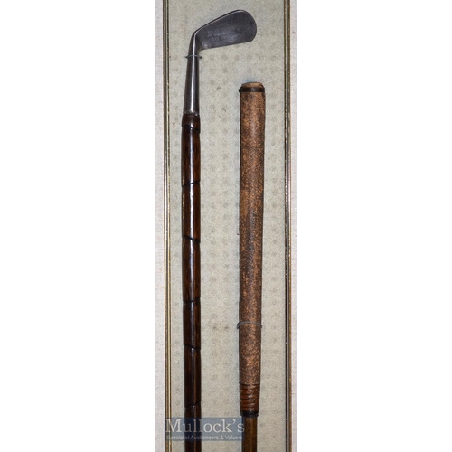 299 - Presentation Golf Cleek and Walking Stick Display featuring a cleek fitted with a with cork grip eng... 