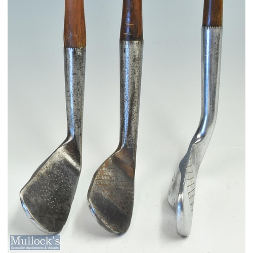 357 - Rare and matching 3x R Simpson Carnoustie Patent The Perfect Balance irons and putter - patent bulge... 