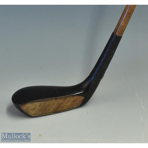 371 - Fine Tom Fernie Lytham longnose dark stained persimmon socket neck putter - with horn sole insert an... 