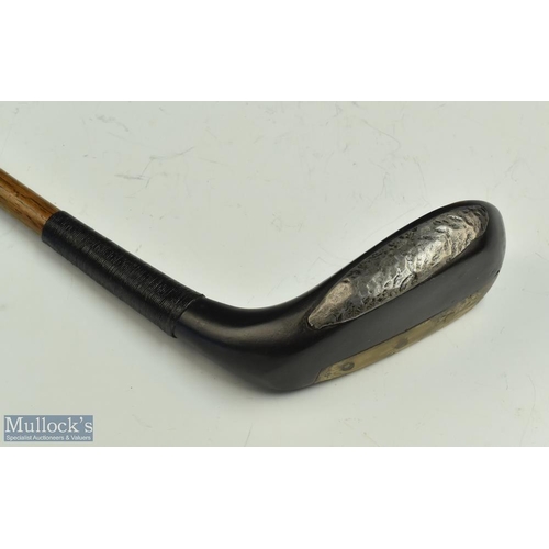 371 - Fine Tom Fernie Lytham longnose dark stained persimmon socket neck putter - with horn sole insert an... 