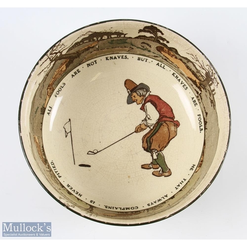 380 - Antique Royal Doulton Series Ware Charles Crombie Ceramic Bowl with golfer design centre with motto ... 