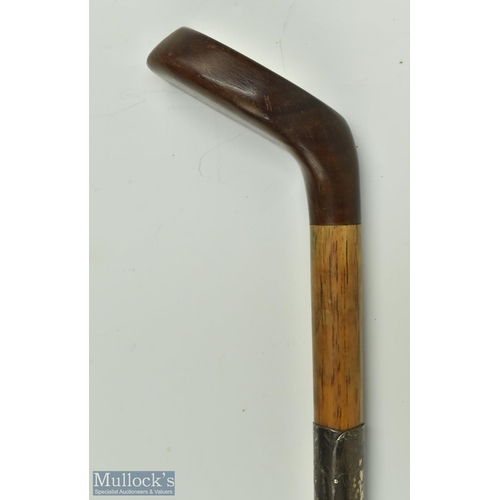 441 - Unnamed dark wooden mallet putter head styled golf walking stick with white plastic insert and metal... 