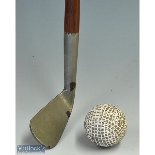 443 - Smooth face niblick head Sunday Golf walking stick with flanged sole and bulbous back, with a hickor... 