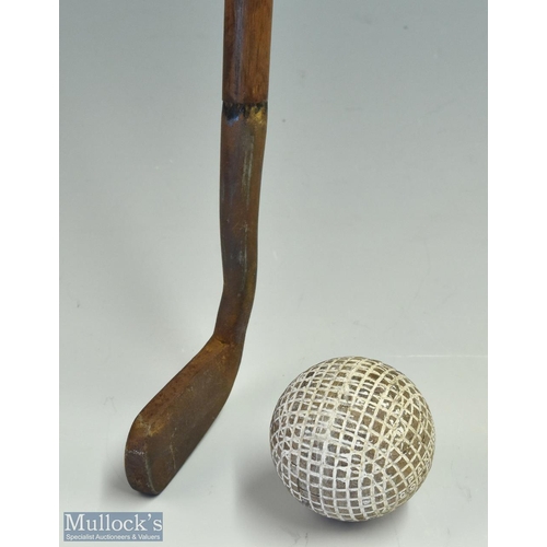 444 - Goose neck putter head Sunday Golf walking stick with no maker's marks, fitted on a hickory shaft, m... 