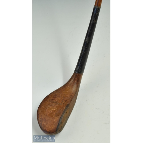 5 - Auchterlonie St Andrews light stained dog wood broad head longnose driver c1890 - with half leather ... 