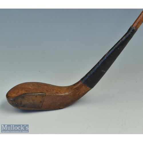 5 - Auchterlonie St Andrews light stained dog wood broad head longnose driver c1890 - with half leather ... 