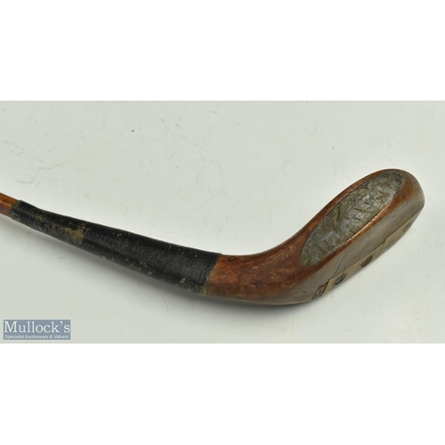 5 - Auchterlonie St Andrews light stained dog wood broad head longnose driver c1890 - with half leather ... 