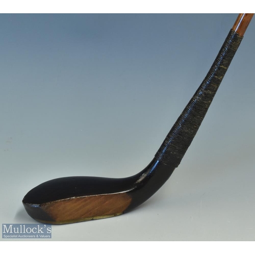 602 - Fine Tom Morris dark stained beech wood longnose putter c1875 with an angled neck back ridge above t... 