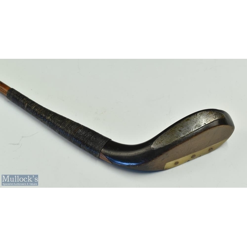 602 - Fine Tom Morris dark stained beech wood longnose putter c1875 with an angled neck back ridge above t... 