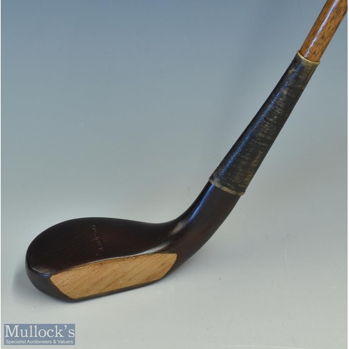 604 - Fine R Simpson Carnoustie late dark stained persimmon wide scare neck putter with fine makers stamp ... 