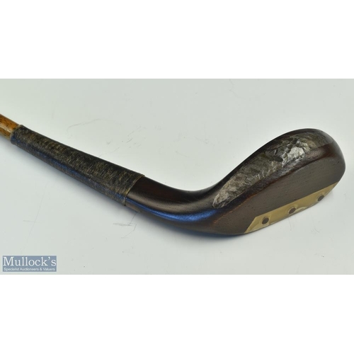 604 - Fine R Simpson Carnoustie late dark stained persimmon wide scare neck putter with fine makers stamp ... 