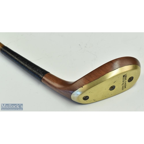 608 - Leghs Patent late light stained persimmon longnose scare neck putter - showing the makers details an... 