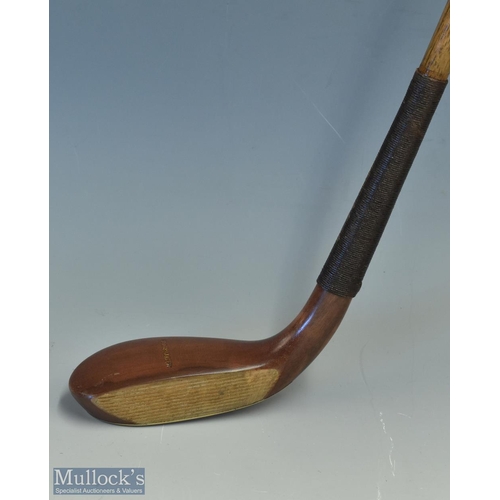 610 - Auchterlonie St Andrews light stained persimmon late scare neck putter with full brass wrap over sol... 