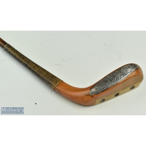 613 - Fine R Forgan St Andrews light-stained dogwood late longnose scare neck putter - c/w clear makers sh... 