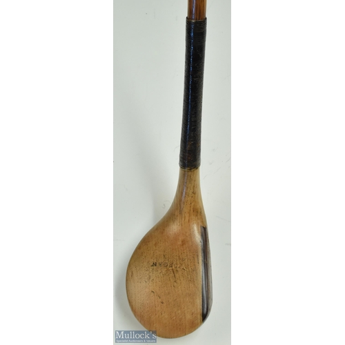 630 - Fine Forgan St Andrews golden hickory light stained scare head driver with decorative shape leather ... 