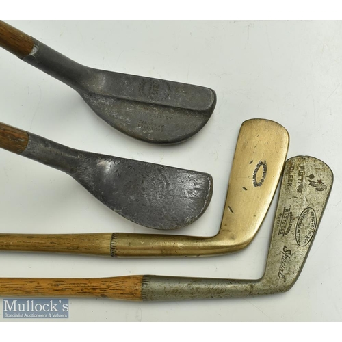 647 - 4x assorted putters - 2x alloy mallet heads incl Braid Mills model and a Ray Model (hosel damage); M... 