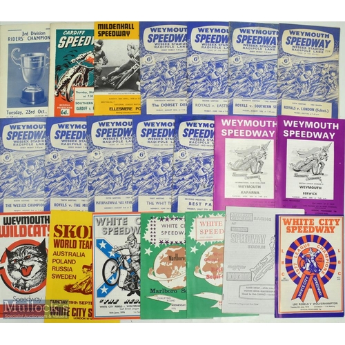 856 - 1951-1978 Speedway programmes, to include teams of Weymouth, White City, Boston, Swindon, Gwelo, Mil... 