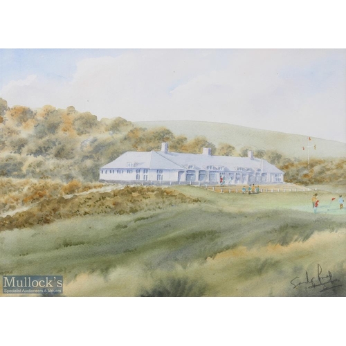 98 - Sandy Lines - Saunton Golf Club House and 18th Green - watercolour signed to the lower right hand co... 