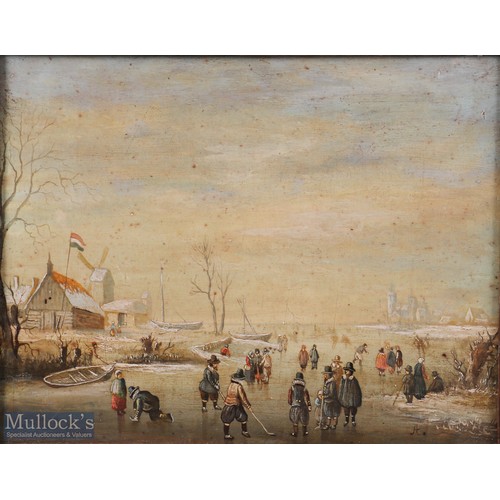 322 - AMENDED DESCRIPTION - Late 19th Century Oil on Board Depicting early Winter Kolf Scene - Dutch/Flemi... 