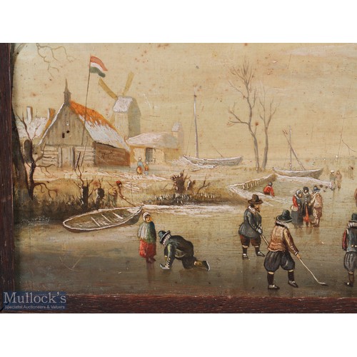 322 - AMENDED DESCRIPTION - Late 19th Century Oil on Board Depicting early Winter Kolf Scene - Dutch/Flemi... 