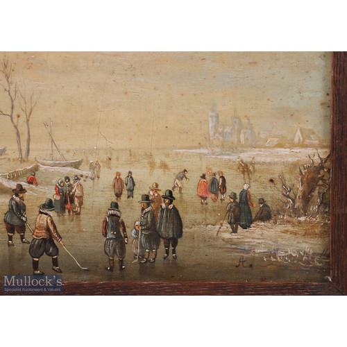 322 - AMENDED DESCRIPTION - Late 19th Century Oil on Board Depicting early Winter Kolf Scene - Dutch/Flemi... 