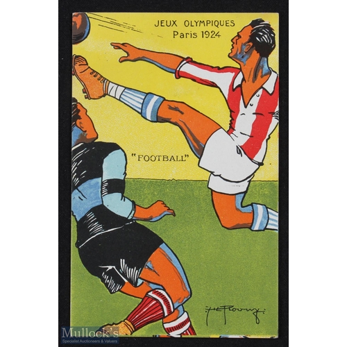 1297 - 1924 French Football Postcard 'Jeux Olympiques Football' wonderfully coloured postcard, blank to the... 