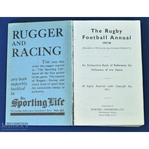 362 - The Rugby Football Annual 1937-38: The usual, neat, small format and highly informative issue, VG