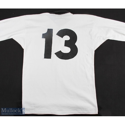 378b - 1980s(?) White All Blacks No. 13 Matchworn Rugby Jersey: Canterbury make, 100 cm, black collar & cuf... 