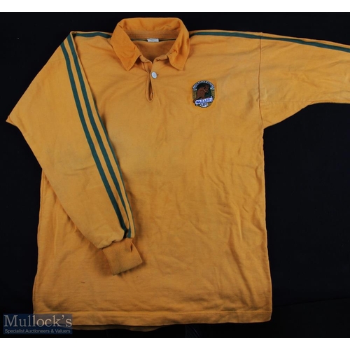 379a - 1980s Australian Wallaby No 18 Steve Tuynman Rugby Jersey: Adidas large gold with green arm stripes ... 