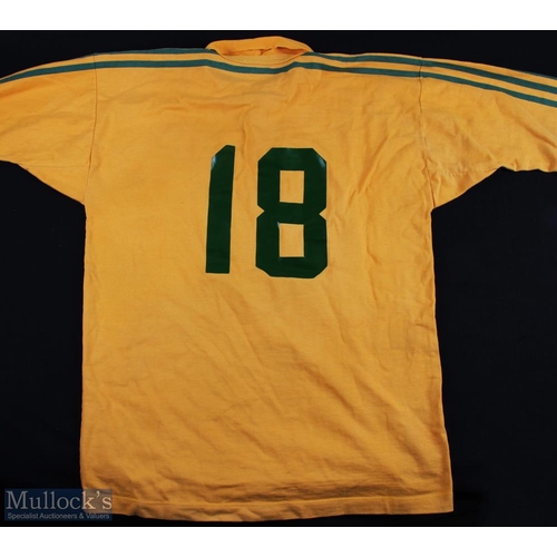 379a - 1980s Australian Wallaby No 18 Steve Tuynman Rugby Jersey: Adidas large gold with green arm stripes ... 