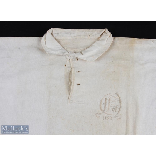 381a - Rare 1889 North of England v South Trial Match Rugby Jersey: White with collar, calligraphic 'N of E... 