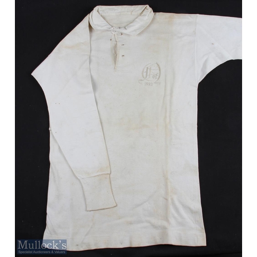 381a - Rare 1889 North of England v South Trial Match Rugby Jersey: White with collar, calligraphic 'N of E... 