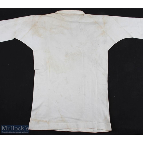 381a - Rare 1889 North of England v South Trial Match Rugby Jersey: White with collar, calligraphic 'N of E... 