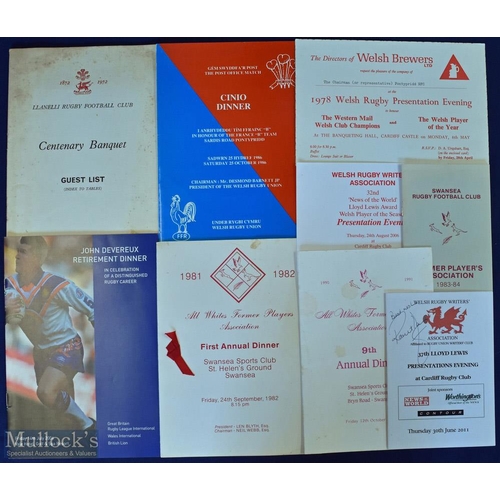 389c - 1973-2011 Dinner Menus/Invites in Wales Selection (10): Lovely selection: Llanelli 1973 Centenary Ba... 