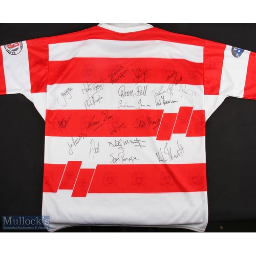 395a - 1994-95 Rugby League Multi Signed Ellgren Wigan Warriors Jersey:  Red Norweb Home Rugby Size XL with... 