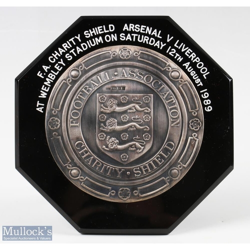 421 - 1989 FA Charity Shield Plaque Arsenal v Liverpool 12th August 1989 hallmarked silver on black Bakeli... 