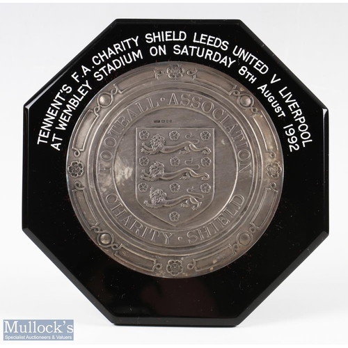 422 - 1992 FA Charity Shield Plaque Leeds United v Liverpool 8th August 1992 hallmarked silver on black Ba... 