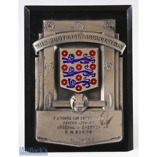 423 - 1964/65 FA Youth Cup Competition Arsenal v Everton silver and enamel plaque awarded to K H Burns, mo... 