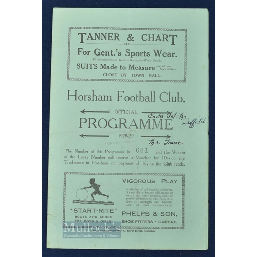 451 - 1928/29 Horsham v Vernon Athletic league match programme; written notes to cover o/wise fair/good co... 