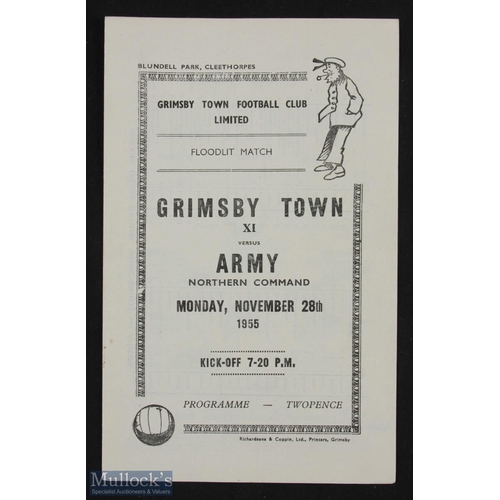 452 - 1955/56 Grimsby Town v Army Northern Command Challenge match at Blundell Park, 4 pager, autographed ... 