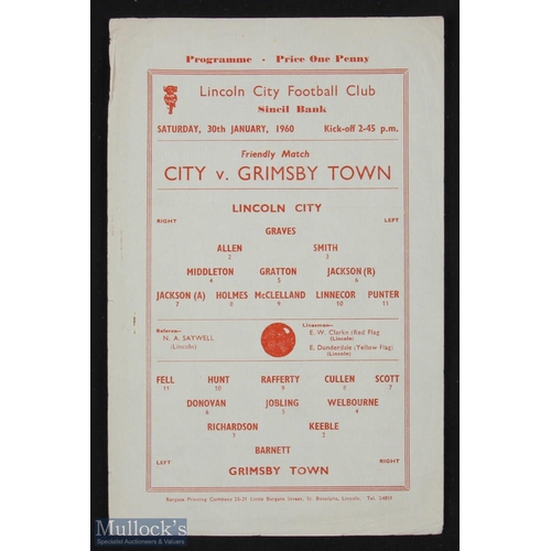 465 - 1959/60 Lincoln City v Grimsby Town friendly match programme at Sincil Bank 30 January 1960; single ... 