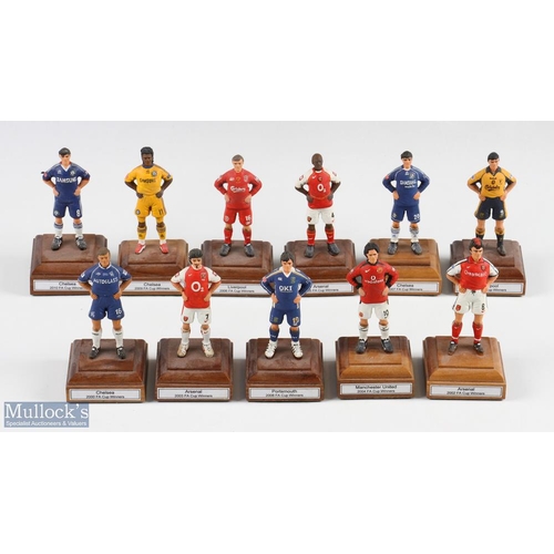 485 - 11 Metal Football Figures FA Cup winners Figures 2000-2010 #10cm tall on a wooden plinth, cold paint... 