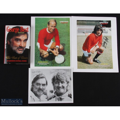 496 - George Best, Bobby Charlton, Rodney Marsh signed photograph and George Best the best of times book s... 